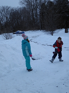 P1000773 Emily Threatens Thomas With Shovel Of Snow